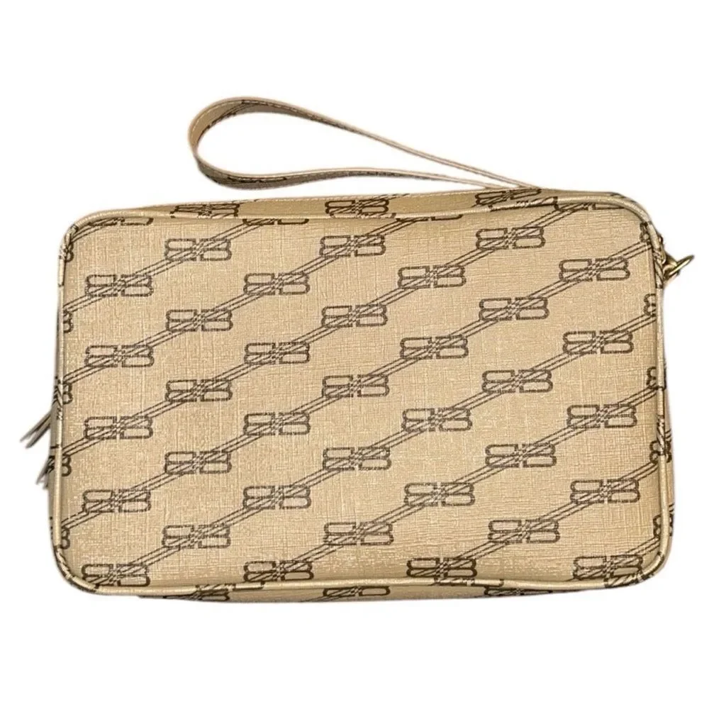 Authentic Balenciaga Signature BB Leather Pouch.
